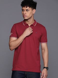 Louis Philippe Jeans Solid Men Polo Neck Maroon T-Shirt