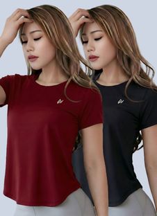 NEXSUS APPARELS Printed, Solid Women Round Neck Maroon, Black T-Shirt