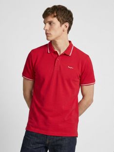 Pepe Jeans Striped Men Polo Neck Red T-Shirt