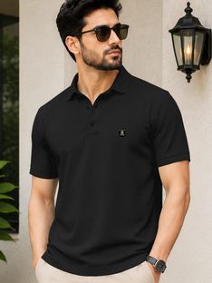 VeBNoR Solid Men Polo Neck Black T-Shirt