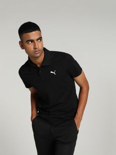 PUMA Solid Men Polo Neck Black T-Shirt