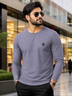 VeBNoR Self Design Men Round Neck Grey T-Shirt