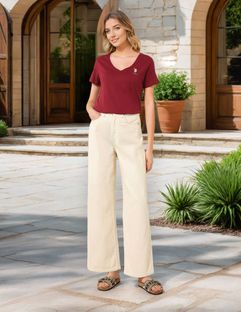 U.S. POLO ASSN. Solid Women V Neck Red T-Shirt