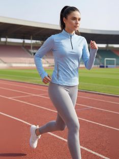Human Spirit Solid Women High Neck Light Blue T-Shirt