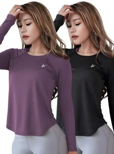 NEXSUS APPARELS Solid Women Round Neck Purple, Black T-Shirt