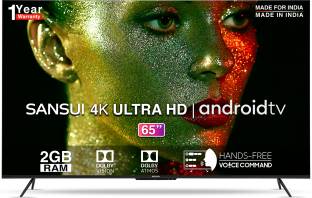 Add to Compare Sansui 165 cm (65 inch) Ultra HD (4K) LED Smart TV with Hands Free Voice Command 4.31,464 Ratings & 193 Reviews Ultra HD (4K) 3840x2160 Pixels 1 year comprehensive warranty and 1 year additional on panel provided by the brand from the date of purchase. ₹52,880 ₹70,290 24% off Free delivery Bank Offer