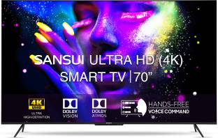 Add to Compare Sansui 178 cm (70 inch) Ultra HD (4K) LED Smart Android TV with Hands Free Voice Command 4.31,232 Ratings & 171 Reviews Operating System: Android Ultra HD (4K) 3840x2160 Pixels 1 year comprehensive warranty and 1 year additional on panel provided by the brand from the date of purchase. ₹65,990 ₹94,500 30% off Free delivery Upto ₹11,000 Off on Exchange Bank Offer