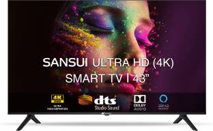 Add to Compare Sansui 109 cm (43 inch) Ultra HD (4K) LED Smart Android TV with Dolby Audio and DTS (Mystique Black) 4.31,232 Ratings & 171 Reviews Operating System: Android Ultra HD (4K) 3840 x 2160 Pixels 1 Year Comprehensive Warranty on Product and Additional 1 Year Warranty on Panel ₹22,989 ₹35,390 35% off Free delivery Upto ₹4,789 Off on Exchange Bank Offer