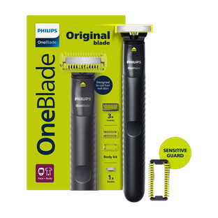 PHILIPS QP 1624/10 OneBlade Gen Z Face & Body Groomer & Styler| Ideal for 1st Trim Trimmer 30 min Runtime 1 Length Settings(Grey)