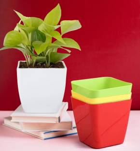 TIED RIBBONS Plastic Flower Vase Pot Planter for Home Office Living Room Draining Table Décor Plastic Vase