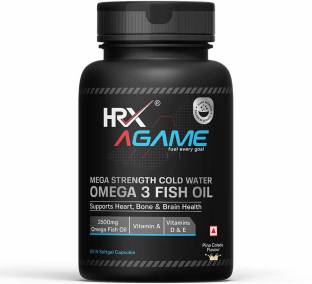 HRX AGame Triple Strength 3 Fish Oil,2500 mg Omega Oil,900 mg EPA,600 mg DHA, Pina Colada 4.99 Ratings & 4 Reviews Omega Fatty Acids/Fish Oil Supplements Capsules Form Suitable For: Non-vegetarian Pack of 1 ₹699 ₹999 30% off Free delivery Buy 3 items, save extra 5%