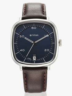 Titan Titan Neo Curve With Date Blue Dial Brown LeatherStrap Analog Watch - For Men