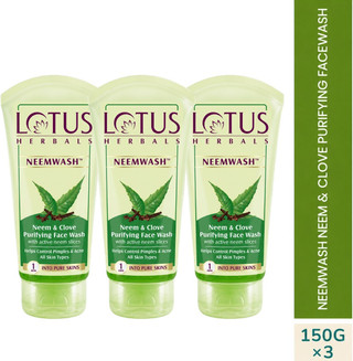 LOTUS HERBALS NEEMWASH Neem & Clove Ultra-Purifying ( Pack of 3 ) ( 150g * 3 ) Face Wash 450 g