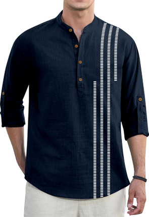 IMPERIAL CHOICE Printed Cotton Blend Straight Kurta for Men Dark Blue