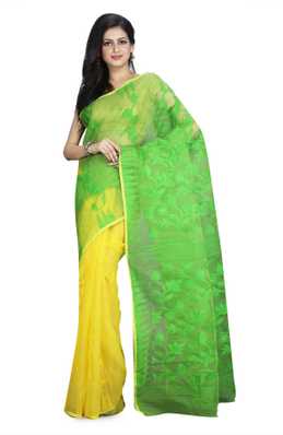 bestpictjg2x ベスト Yellow Half Half Dhakai Jamdani Saree