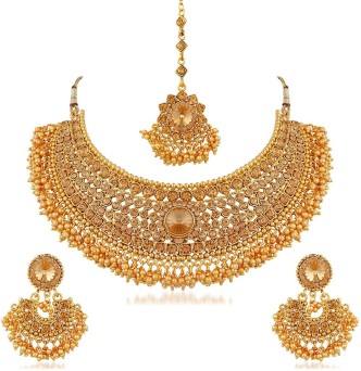 Indian Fashion Jewelry Ethnic Wedding Necklace Earring Tikka Set Gold Plated New