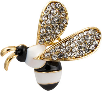 Knighthood Black White and Silver Bee with Black Stone Detailing Brooch