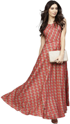 aks women red printed maxi dress