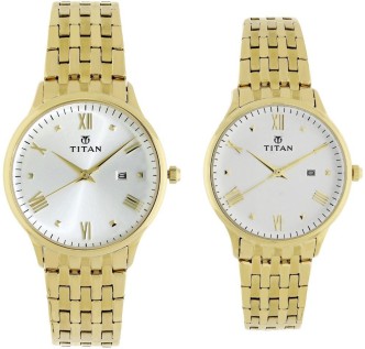 Titan couple gold on sale watches