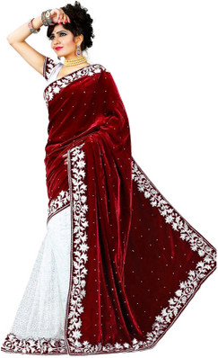 white and maroon wedding saree