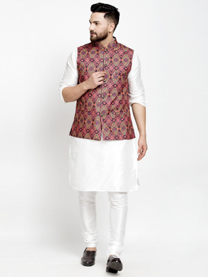 white kurta with pink jacket