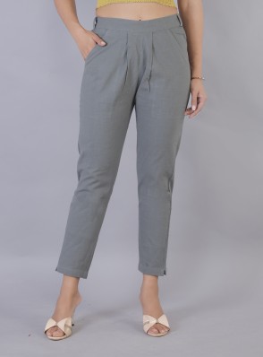 Buy DIGITAL SHOPEE Women Regular Fit Elastic Waist Full Length Cotton Formal  Trouser for Casual Wear Office Wear Beige at Amazonin