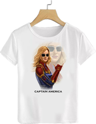 Kids Captain Marvel Cartoon Print T 