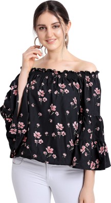 Fashion Tops Off-The-Shoulder Tops Express Off-The-Shoulder Top flower pattern casual look 