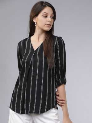 Lmx+3f Casual Women Stripe Sleeve Patchwork Casual Top with Pocket T-Shirt Loose Long Sleeve O-Neck Top Blouse