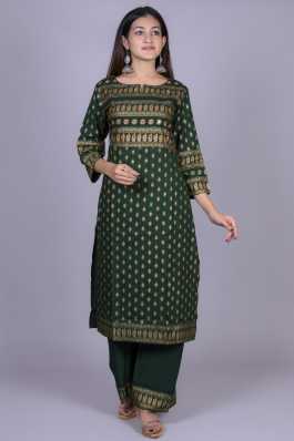 Details about   Green Kurta Designer Palazzo Pant Set Regular Fit Flare long Length Women Dress