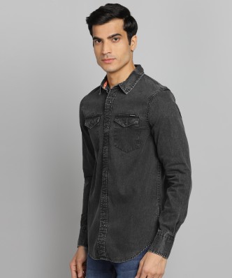 superdry black denim shirt