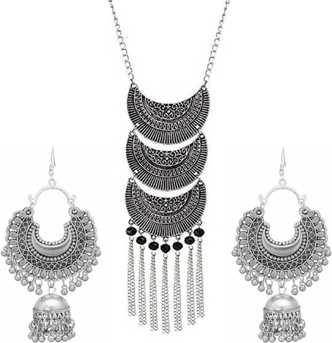 silver necklace set flipkart