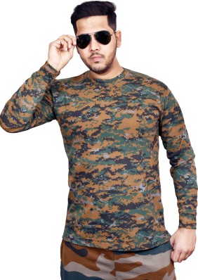 camouflage t shirt for mens round neck full sleeve army print t shirt