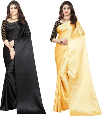 black saree with golden border flipkart