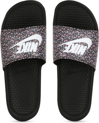 black and white nike flip flops