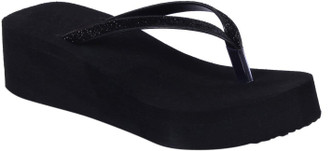 black wedge slippers