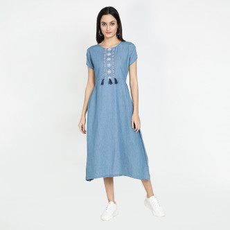 denim long frocks