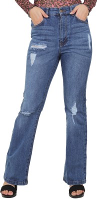 Izzue Denim Ripped-leg Bootcut Jeans in Blue Womens Clothing Jeans Bootcut jeans 