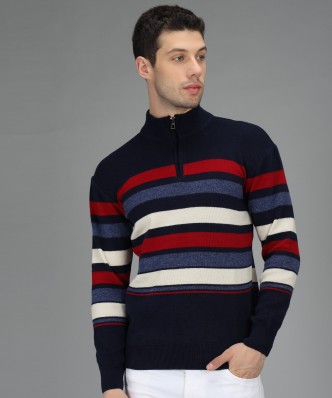 Balmain Striped Half-zip Jumper in Black for Men Mens Clothing Sweaters and knitwear Zipped sweaters 