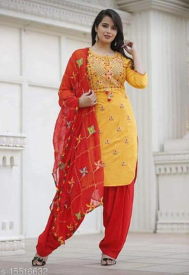 plain suit with phulkari