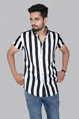 Black And White Striped Shirt For Men 