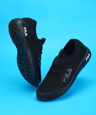 fila plain black shoes