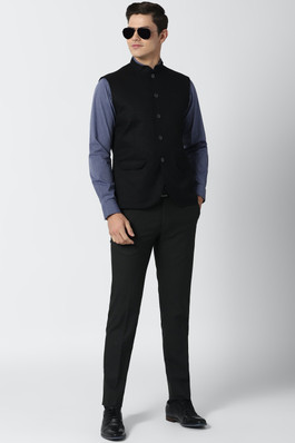 black shirt and nehru jacket