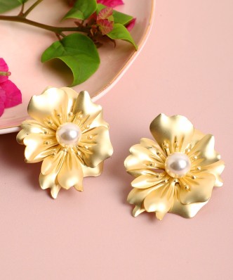 D.Rosse 2 Pairs Chic Boho Matte Flower Statement Stud Earrings Set with Gold Flower Bud for Women Sister Mom Lover and Friends 