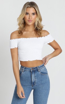 H&M Basic Off-The-Shoulder Top white casual look Fashion Tops Off-The-Shoulder Tops 