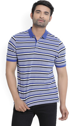 Blackberrys Striped Men Polo Neck Blue 