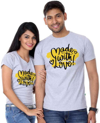 BonOrganik Printed Couple Round Neck 