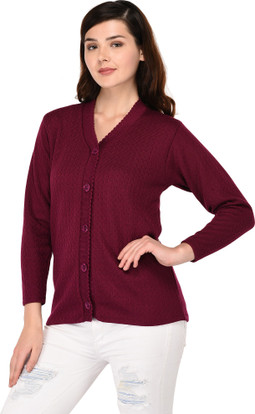 Women Button Self Design Cardigan Price 