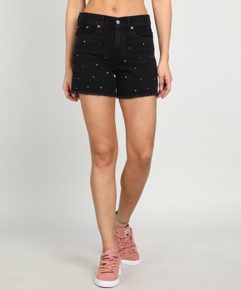 black denim levi shorts women's