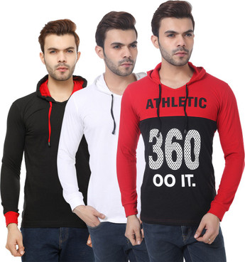 Leemarts Solid Men Hooded Multicolor T 